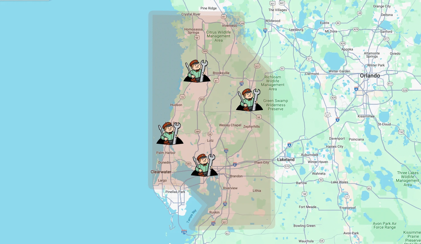 Cornerstone Pros Tampa Bay service area map